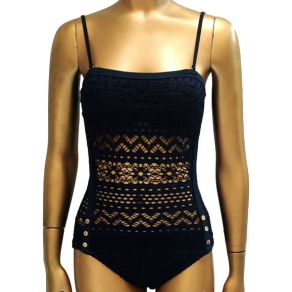One Piece Black Knit Monokini Swimsuit with Straps Crochet Swimwear - Picture 8 of 10